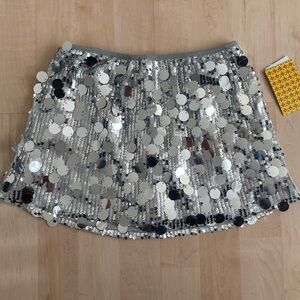 Silver Sequin Women's Skirt with built in shorts